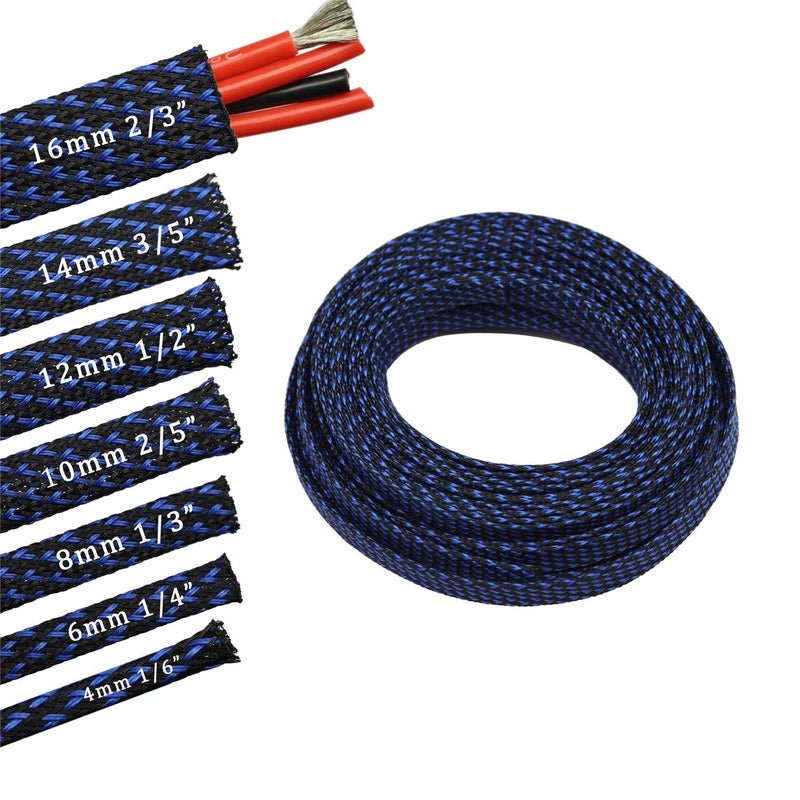 CBAZY 30ft PET Expandable Sleeving Wire Cable Sleeve (2/5", Blue&Black) - Image 1